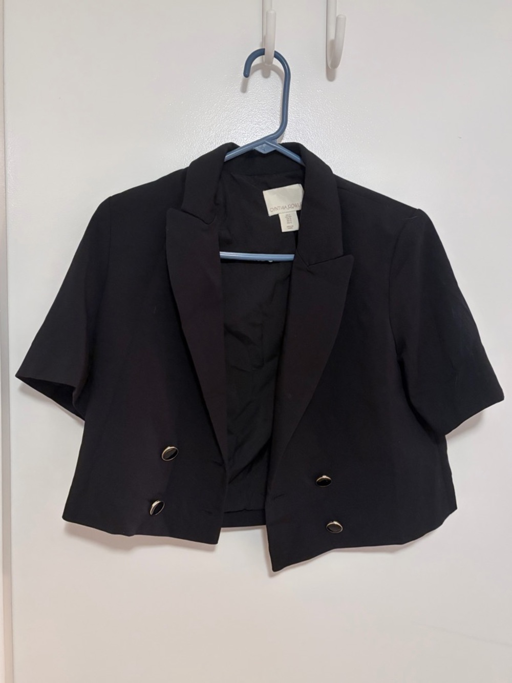 Cynthia Rowley Black Cropped Double-Button Short-Sleeve Blazer